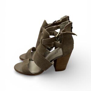 Hinge Block Heel Sandal Taupe Suede